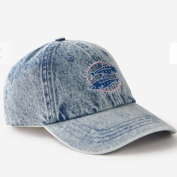 COTTON:ON Embroidered Sardines Vintage Blue Wash Denim Dad Cap - Picture 3 of 13